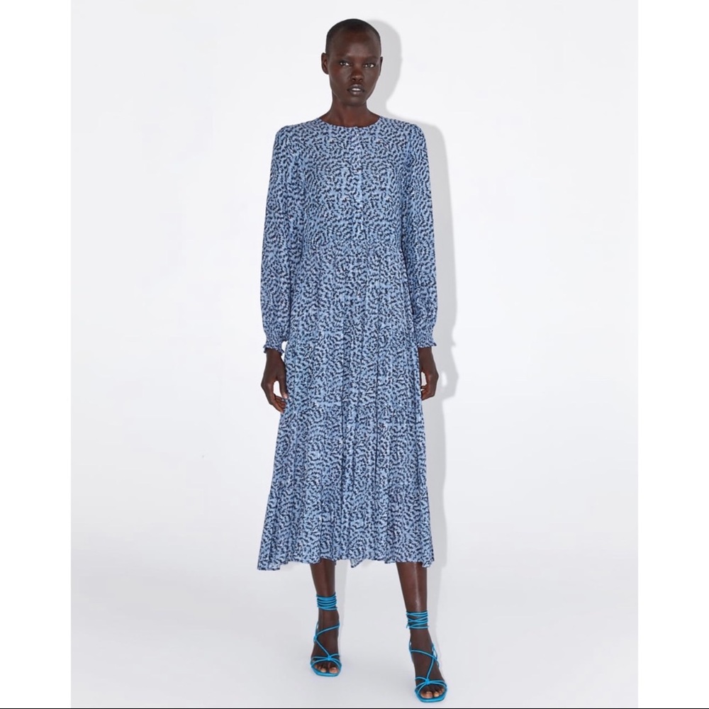 Zara Blue Long Printed Dress Size S
